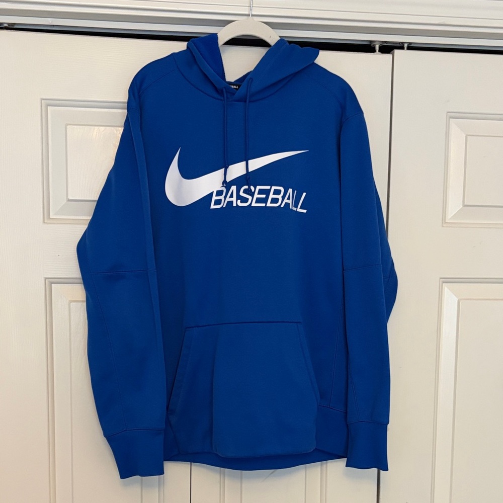 Nike Blue Baseball Pullover Hoodie with White Swoosh